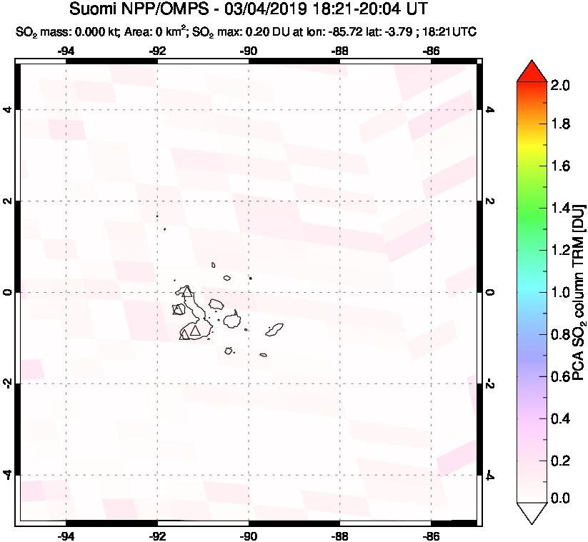 A sulfur dioxide image over Galápagos Islands on Mar 04, 2019.