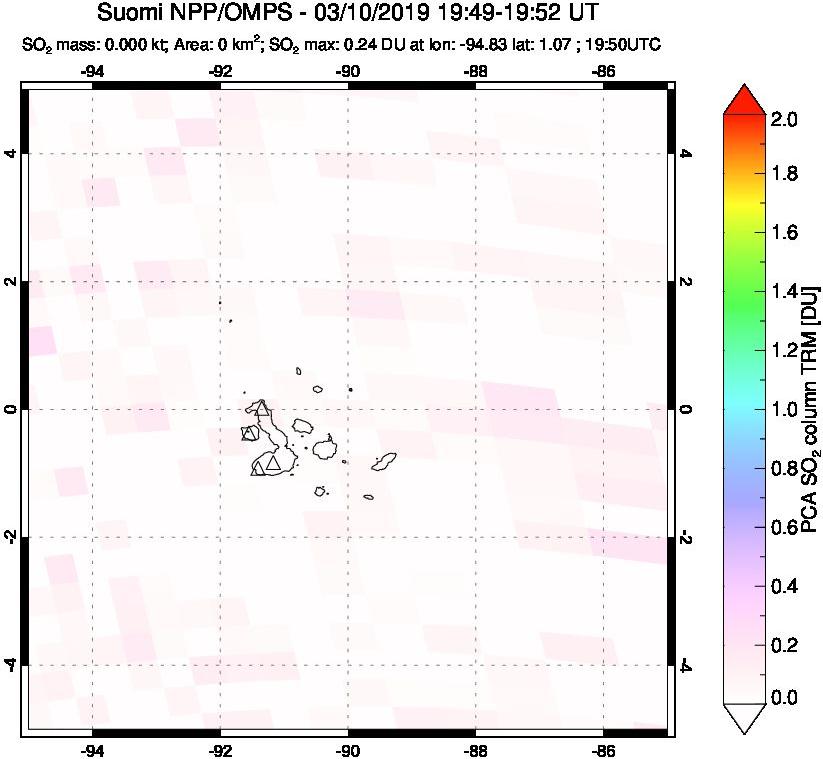 A sulfur dioxide image over Galápagos Islands on Mar 10, 2019.