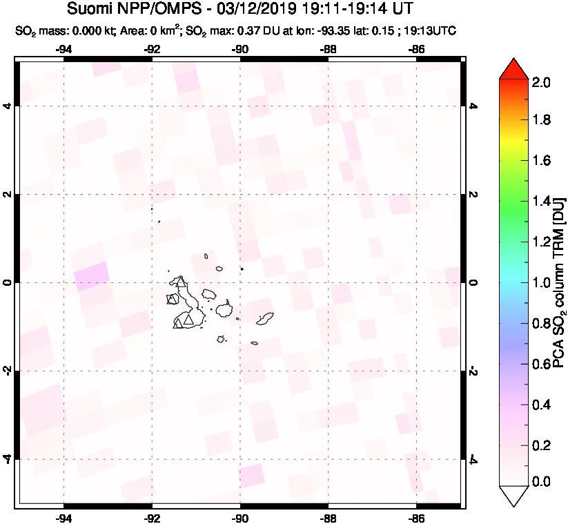 A sulfur dioxide image over Galápagos Islands on Mar 12, 2019.
