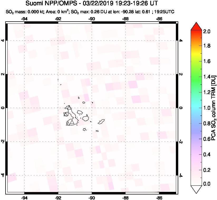 A sulfur dioxide image over Galápagos Islands on Mar 22, 2019.