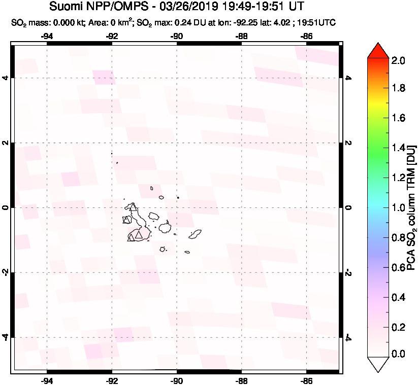 A sulfur dioxide image over Galápagos Islands on Mar 26, 2019.