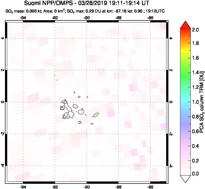 A sulfur dioxide image over Galápagos Islands on Mar 28, 2019.