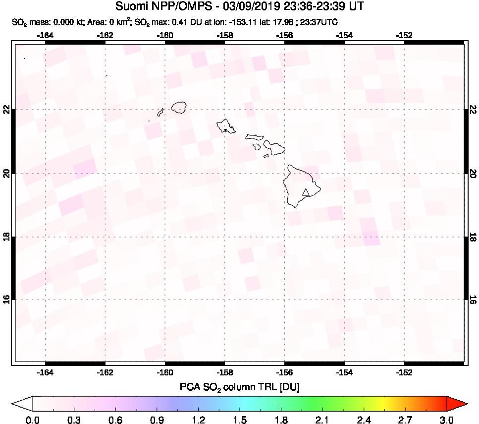 A sulfur dioxide image over Hawaii, USA on Mar 09, 2019.