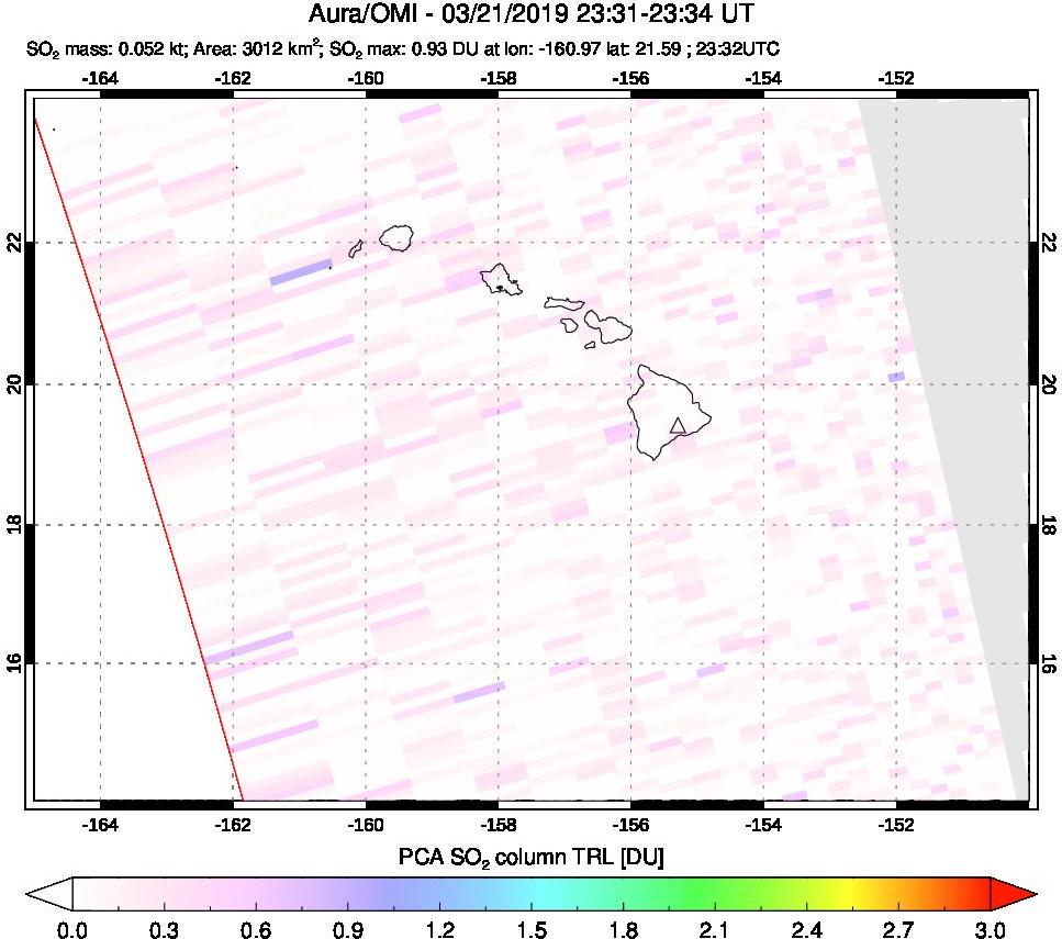 A sulfur dioxide image over Hawaii, USA on Mar 21, 2019.