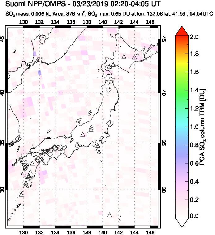 A sulfur dioxide image over Japan on Mar 23, 2019.