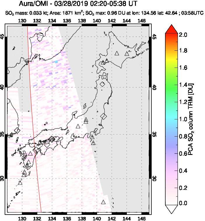 A sulfur dioxide image over Japan on Mar 28, 2019.