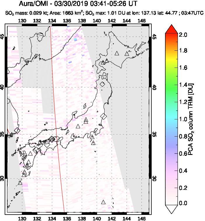 A sulfur dioxide image over Japan on Mar 30, 2019.