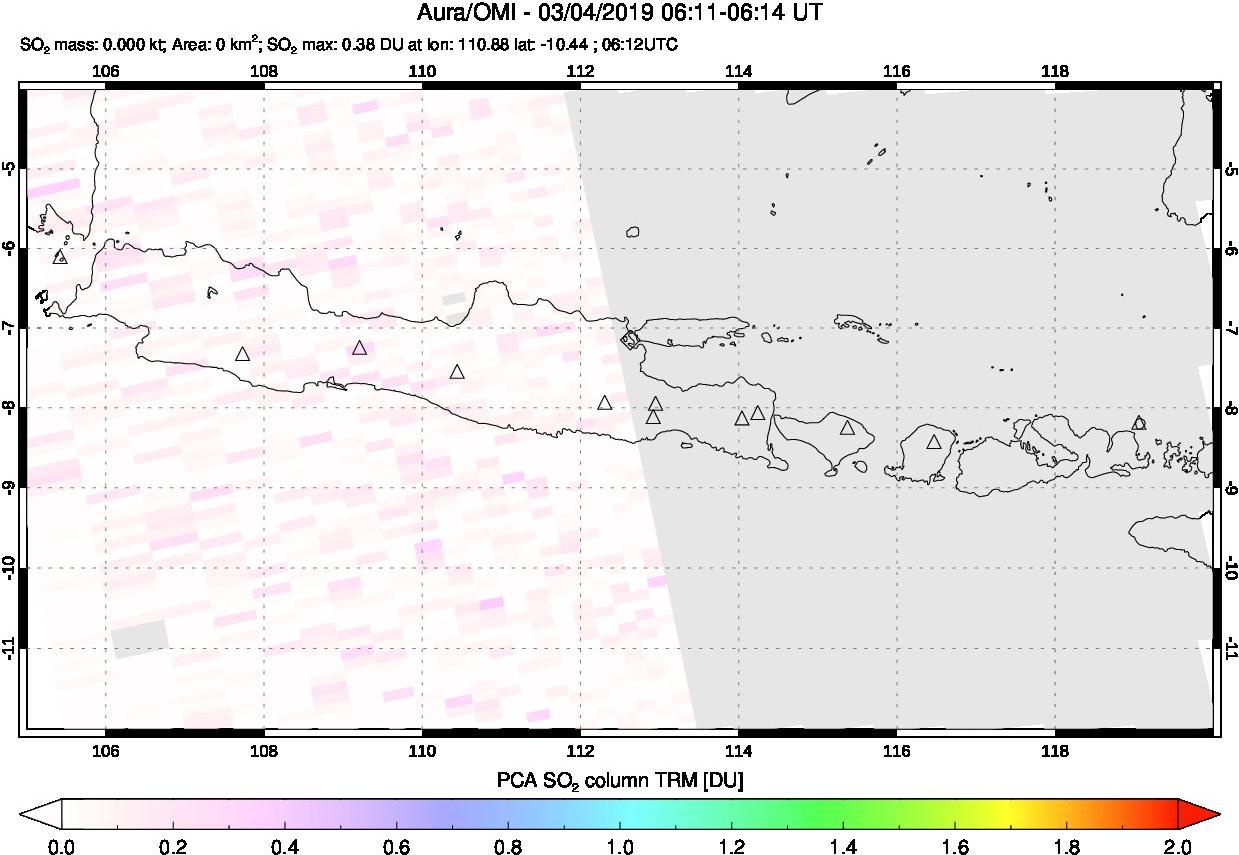 A sulfur dioxide image over Java, Indonesia on Mar 04, 2019.