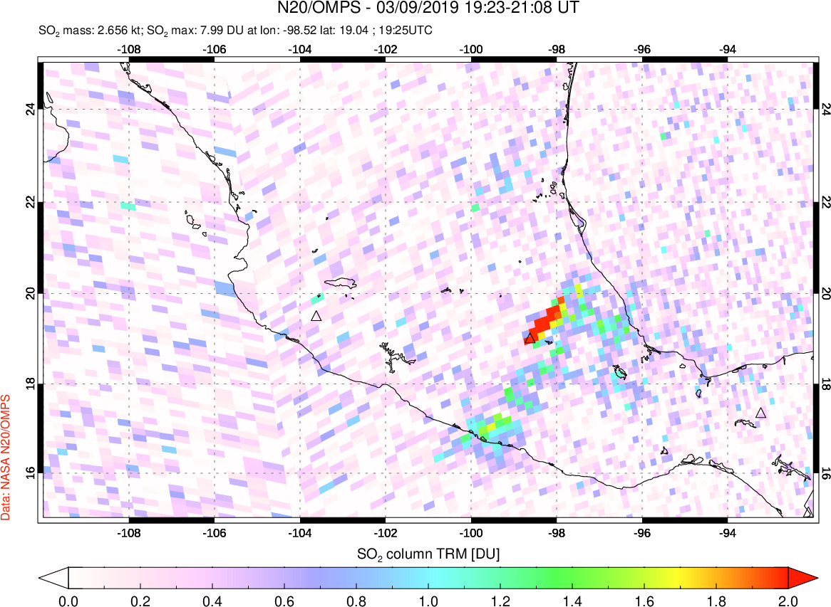 A sulfur dioxide image over Mexico on Mar 09, 2019.