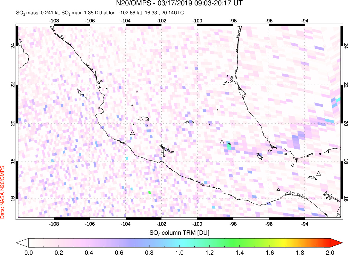 A sulfur dioxide image over Mexico on Mar 17, 2019.