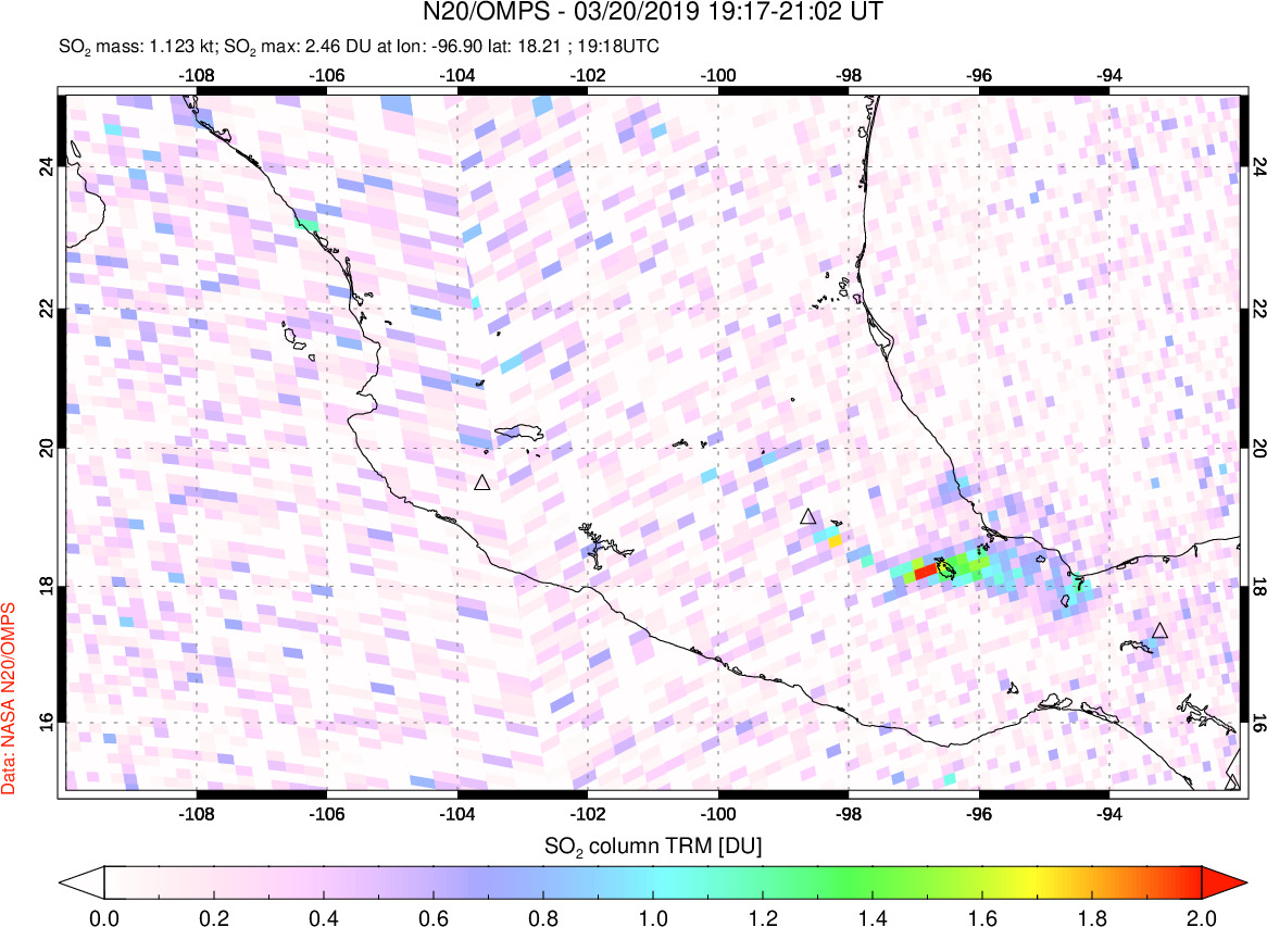 A sulfur dioxide image over Mexico on Mar 20, 2019.