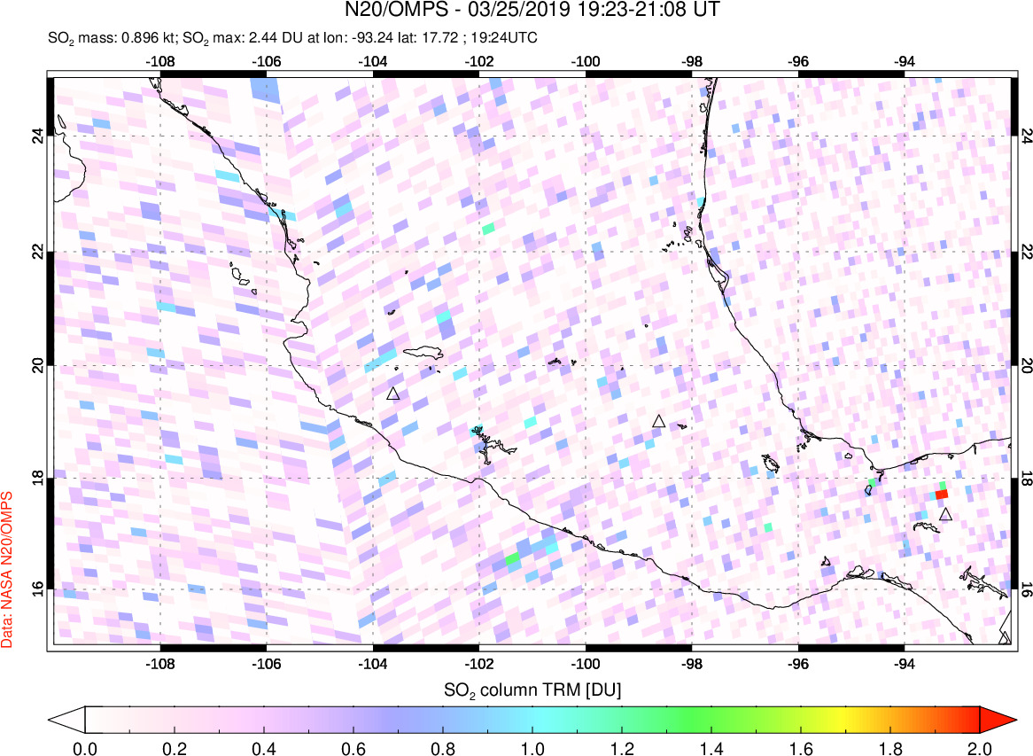 A sulfur dioxide image over Mexico on Mar 25, 2019.