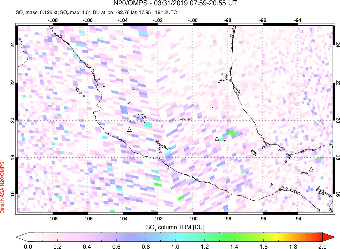 A sulfur dioxide image over Mexico on Mar 31, 2019.