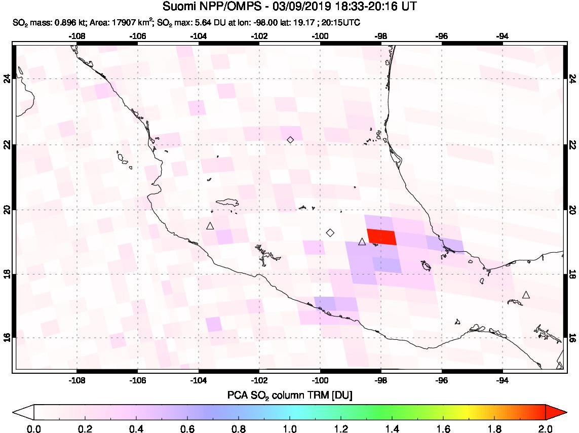 A sulfur dioxide image over Mexico on Mar 09, 2019.