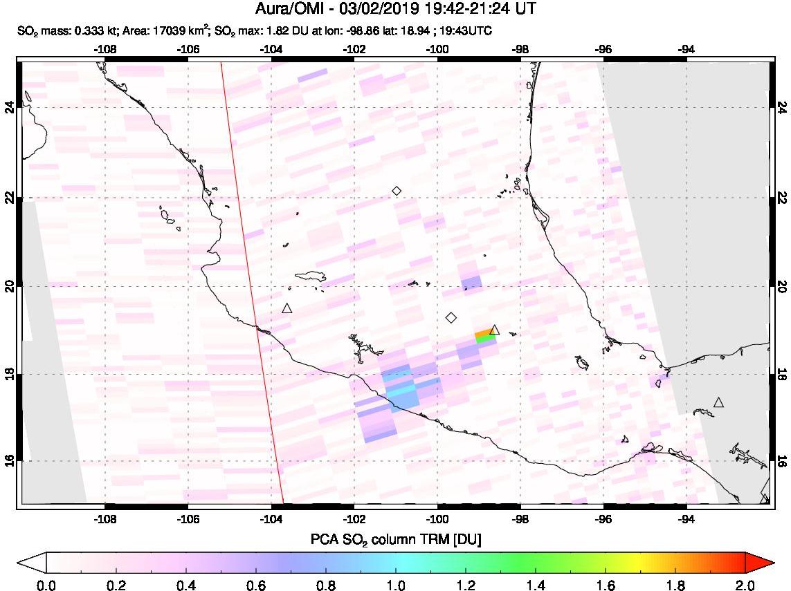 A sulfur dioxide image over Mexico on Mar 02, 2019.
