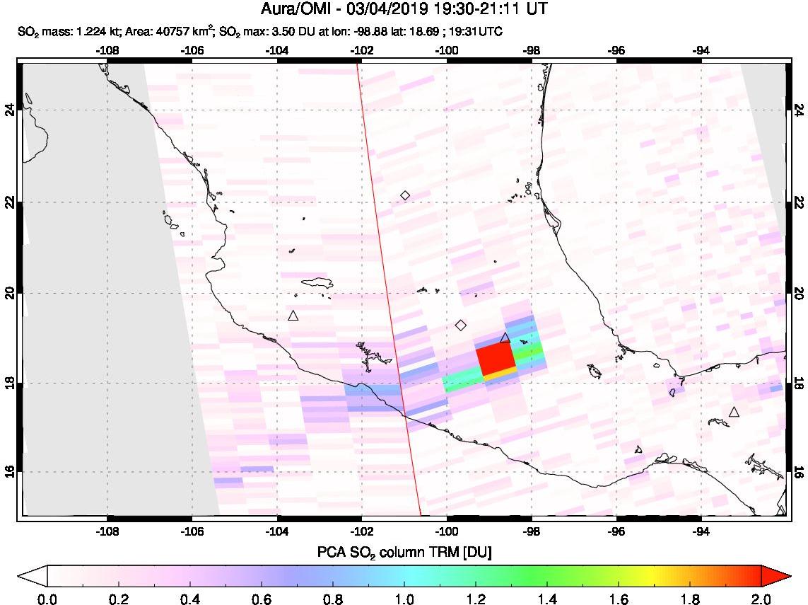 A sulfur dioxide image over Mexico on Mar 04, 2019.