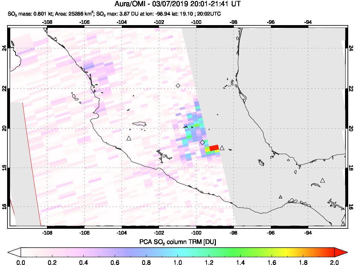 A sulfur dioxide image over Mexico on Mar 07, 2019.