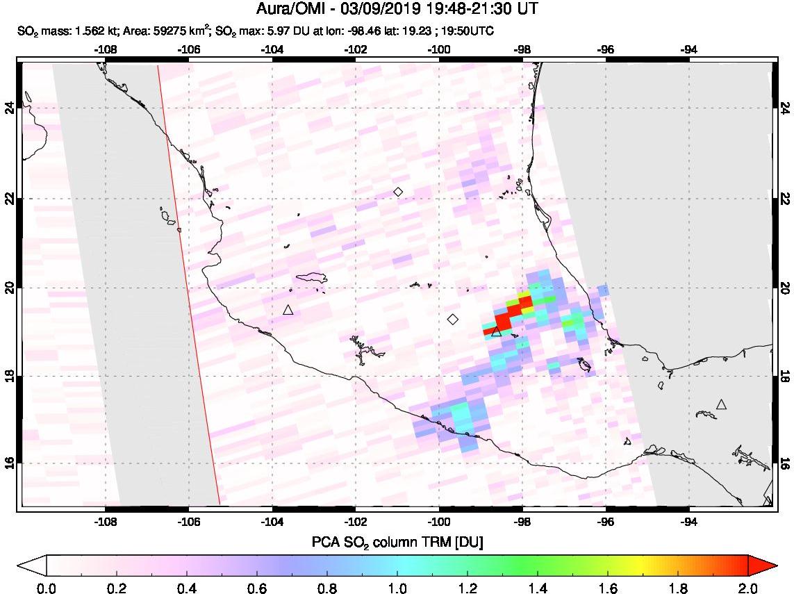 A sulfur dioxide image over Mexico on Mar 09, 2019.