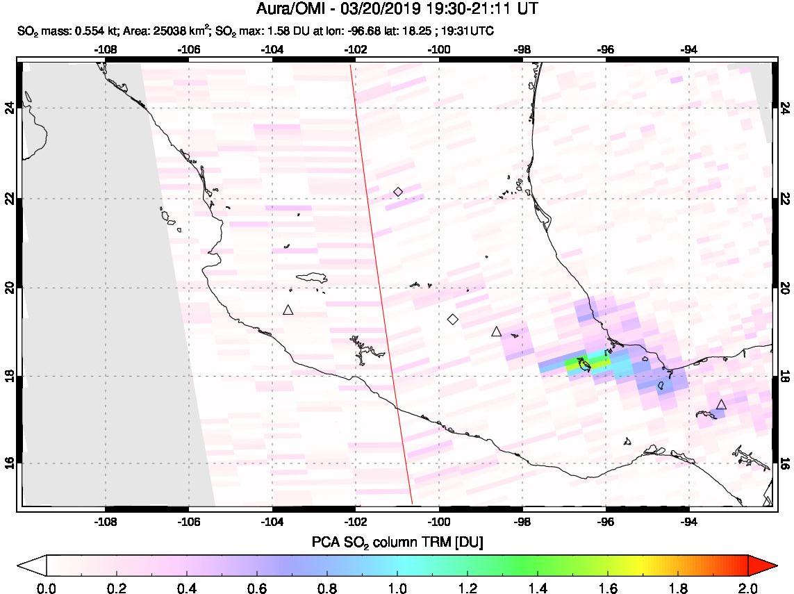A sulfur dioxide image over Mexico on Mar 20, 2019.