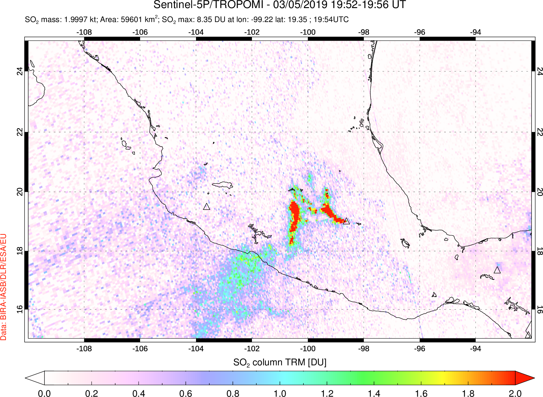 A sulfur dioxide image over Mexico on Mar 05, 2019.