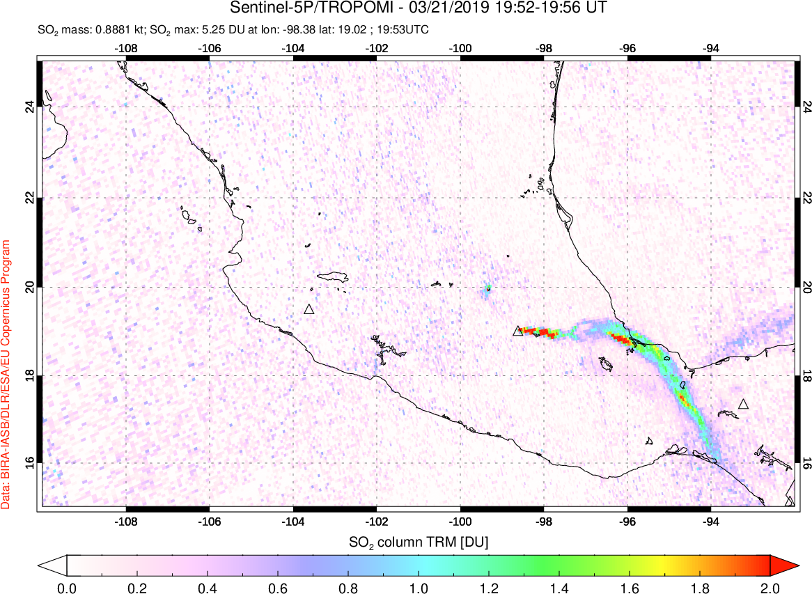 A sulfur dioxide image over Mexico on Mar 21, 2019.