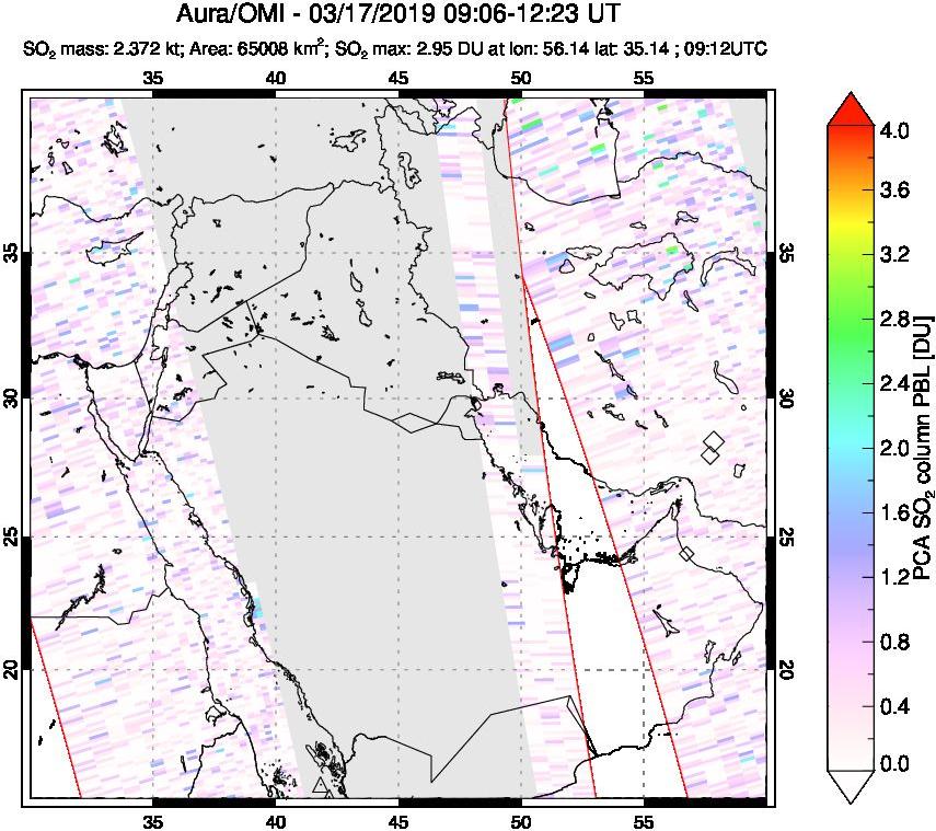 A sulfur dioxide image over Middle East on Mar 17, 2019.