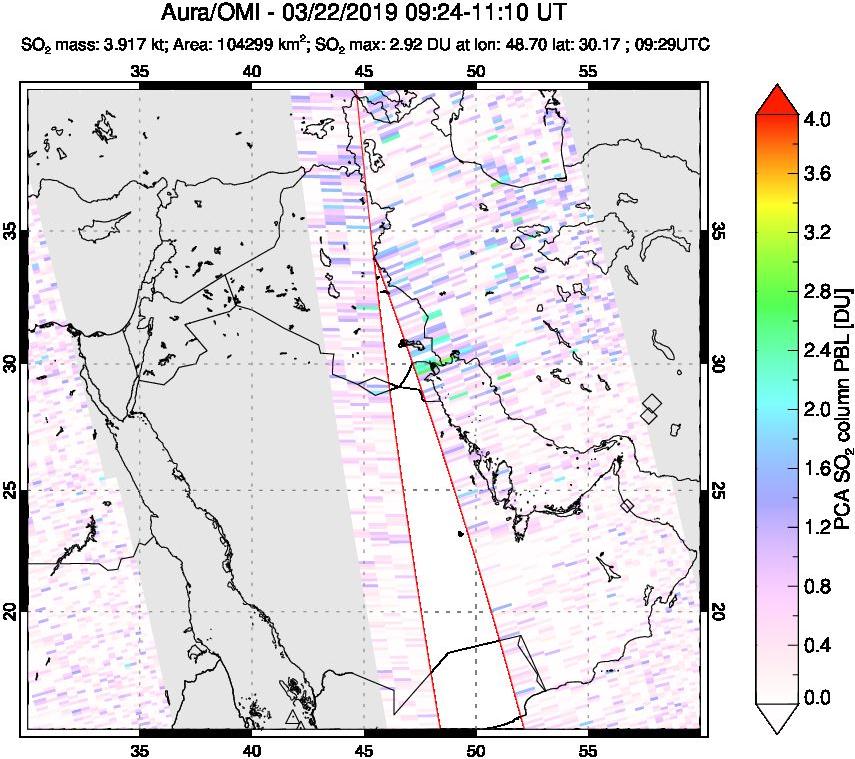 A sulfur dioxide image over Middle East on Mar 22, 2019.