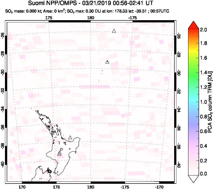 A sulfur dioxide image over New Zealand on Mar 21, 2019.