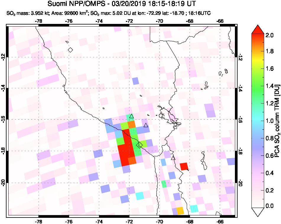 A sulfur dioxide image over Peru on Mar 20, 2019.