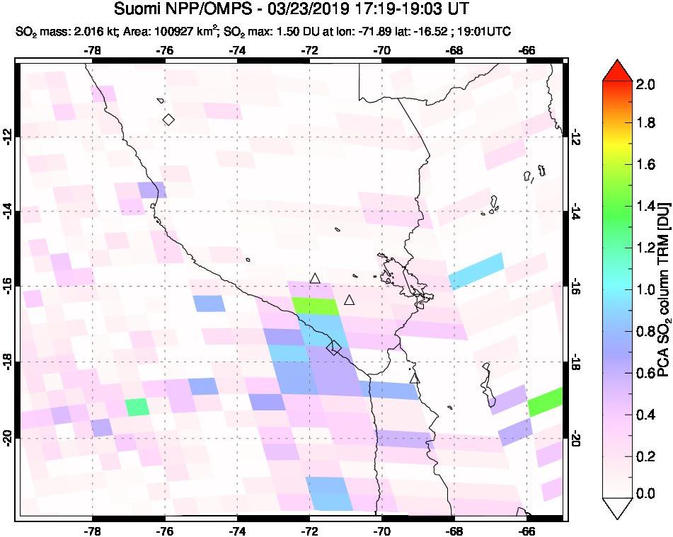 A sulfur dioxide image over Peru on Mar 23, 2019.