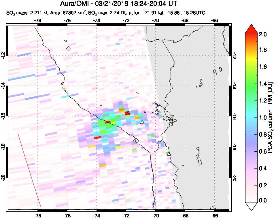 A sulfur dioxide image over Peru on Mar 21, 2019.