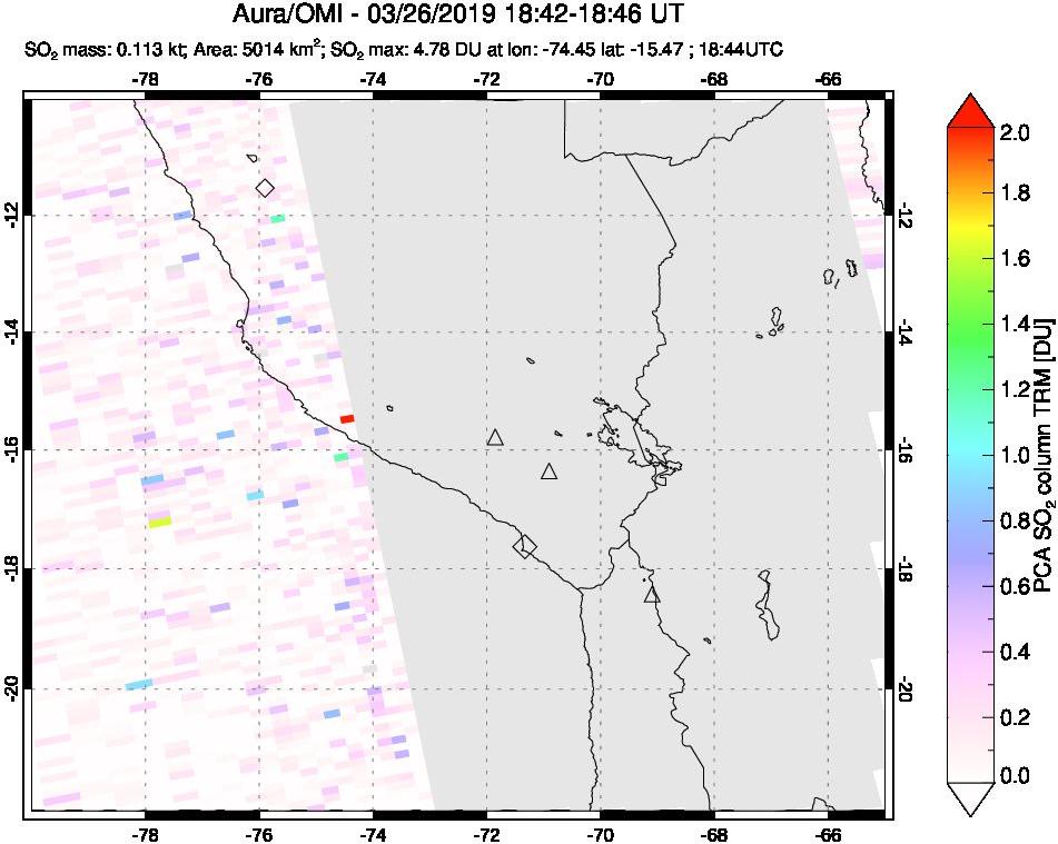 A sulfur dioxide image over Peru on Mar 26, 2019.