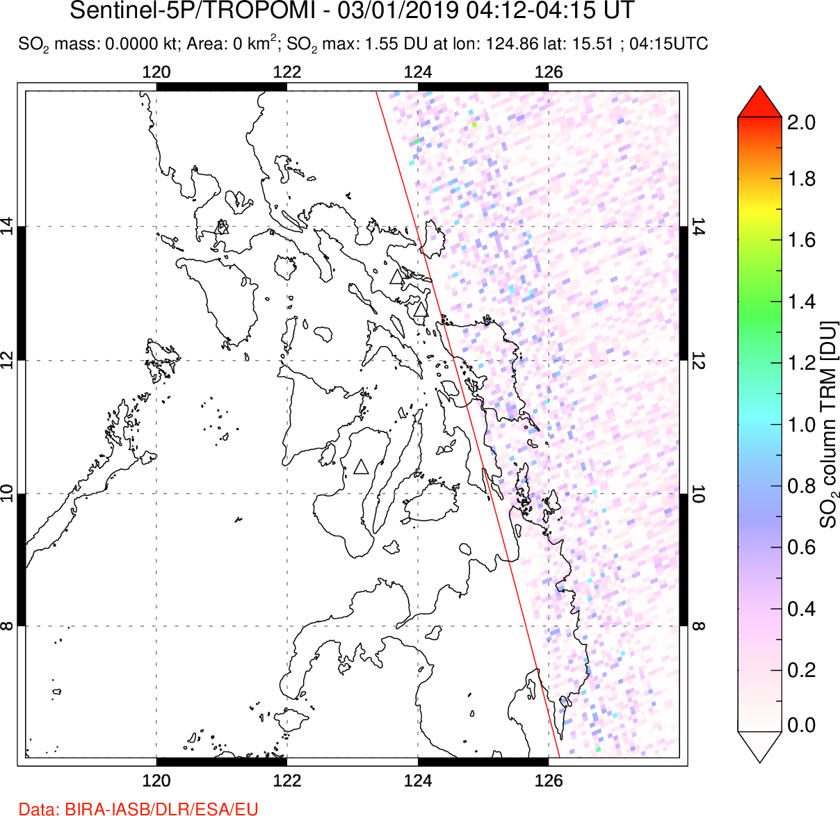 A sulfur dioxide image over Philippines on Mar 01, 2019.