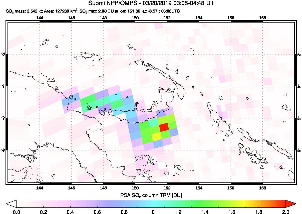 A sulfur dioxide image over Papua, New Guinea on Mar 20, 2019.