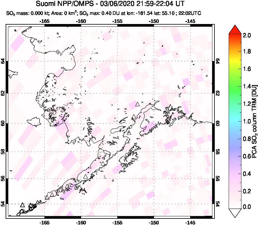 A sulfur dioxide image over Alaska, USA on Mar 06, 2020.
