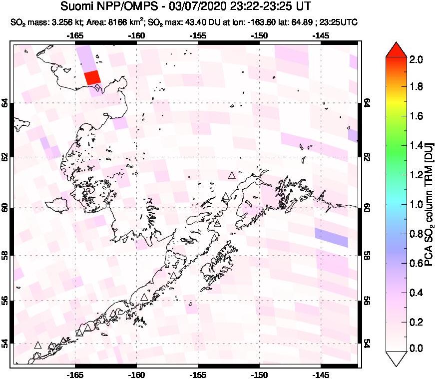 A sulfur dioxide image over Alaska, USA on Mar 07, 2020.