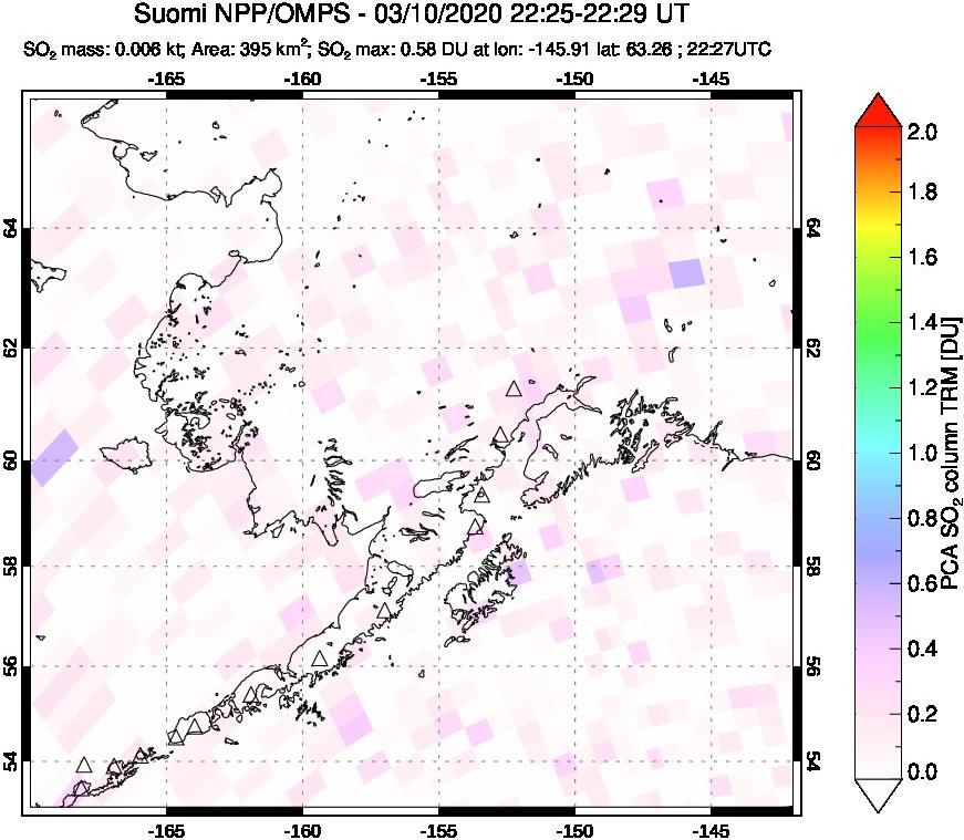 A sulfur dioxide image over Alaska, USA on Mar 10, 2020.