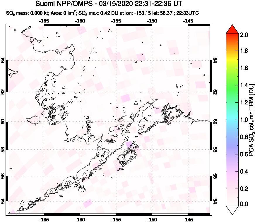 A sulfur dioxide image over Alaska, USA on Mar 15, 2020.
