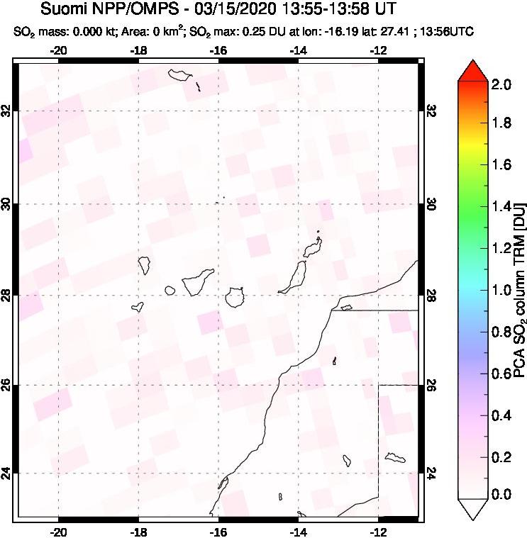 A sulfur dioxide image over Canary Islands on Mar 15, 2020.