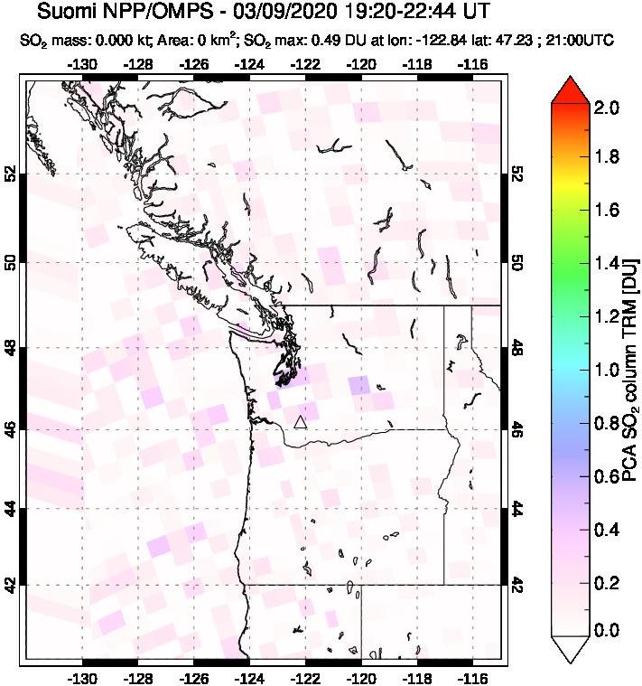 A sulfur dioxide image over Cascade Range, USA on Mar 09, 2020.