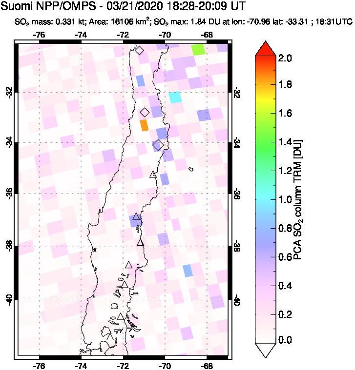A sulfur dioxide image over Central Chile on Mar 21, 2020.