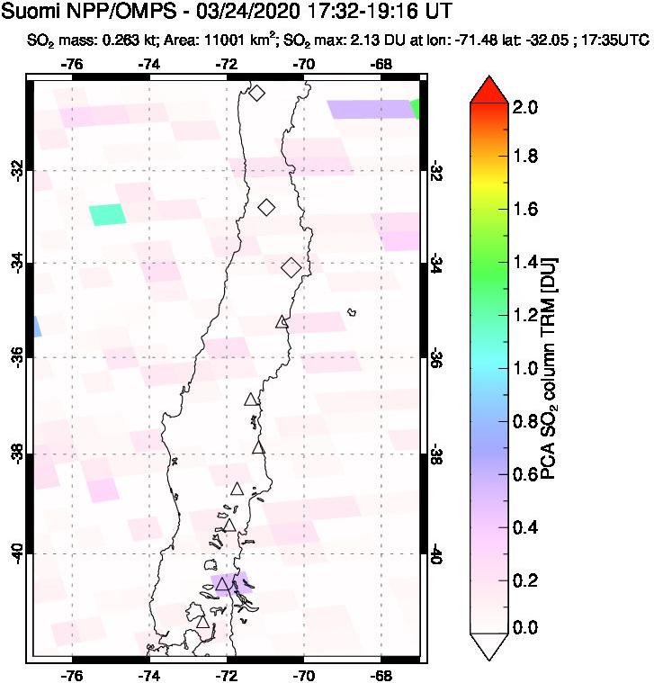 A sulfur dioxide image over Central Chile on Mar 24, 2020.