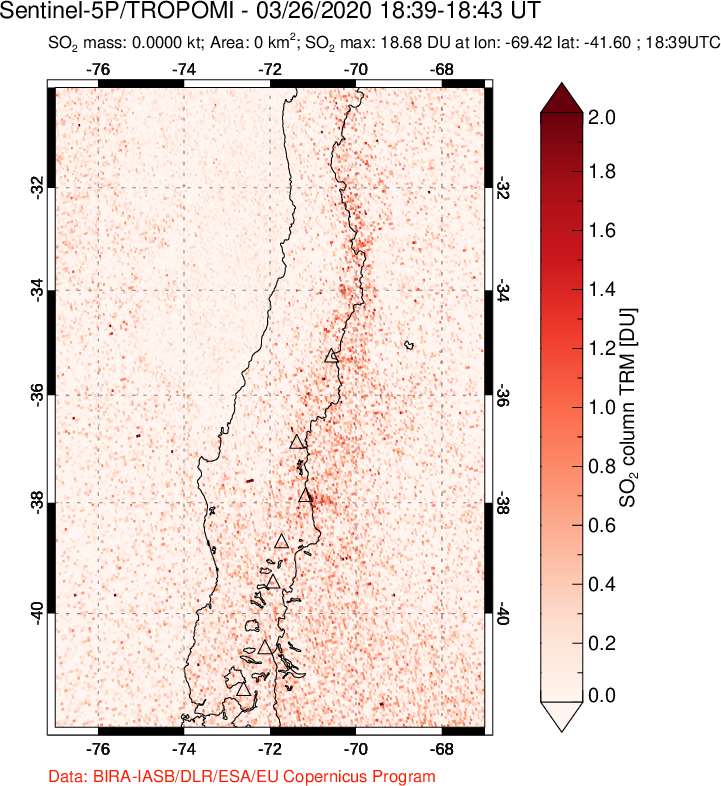 A sulfur dioxide image over Central Chile on Mar 26, 2020.