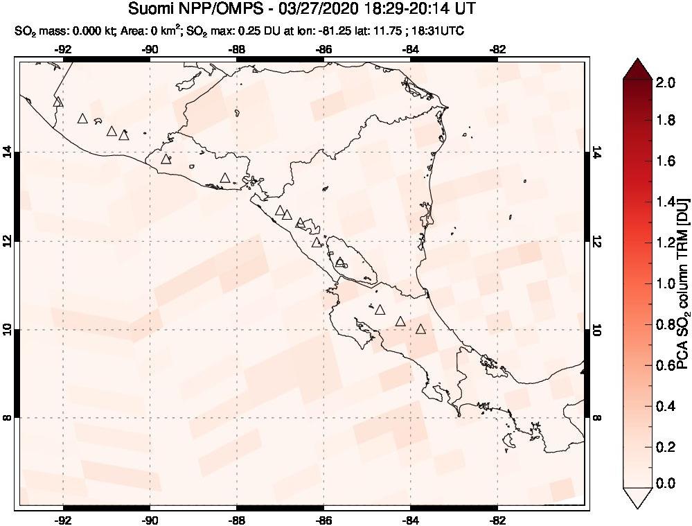 A sulfur dioxide image over Central America on Mar 27, 2020.