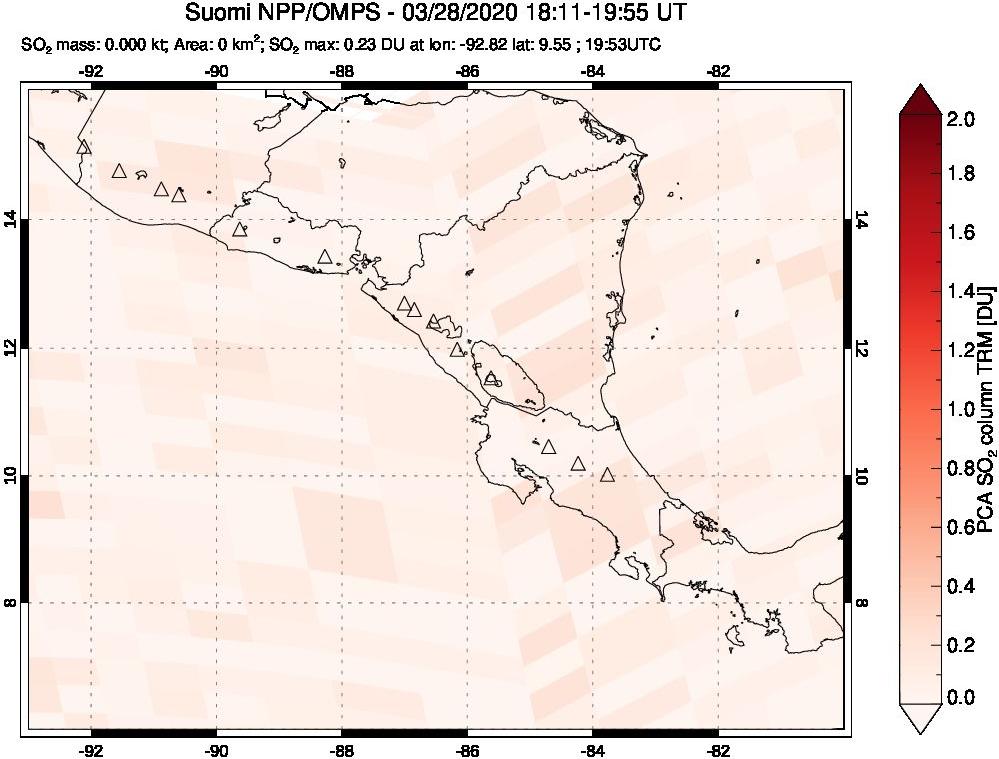 A sulfur dioxide image over Central America on Mar 28, 2020.