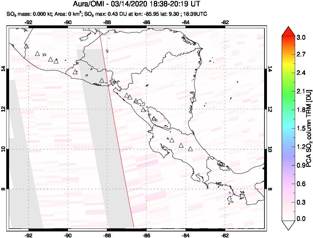 A sulfur dioxide image over Central America on Mar 14, 2020.