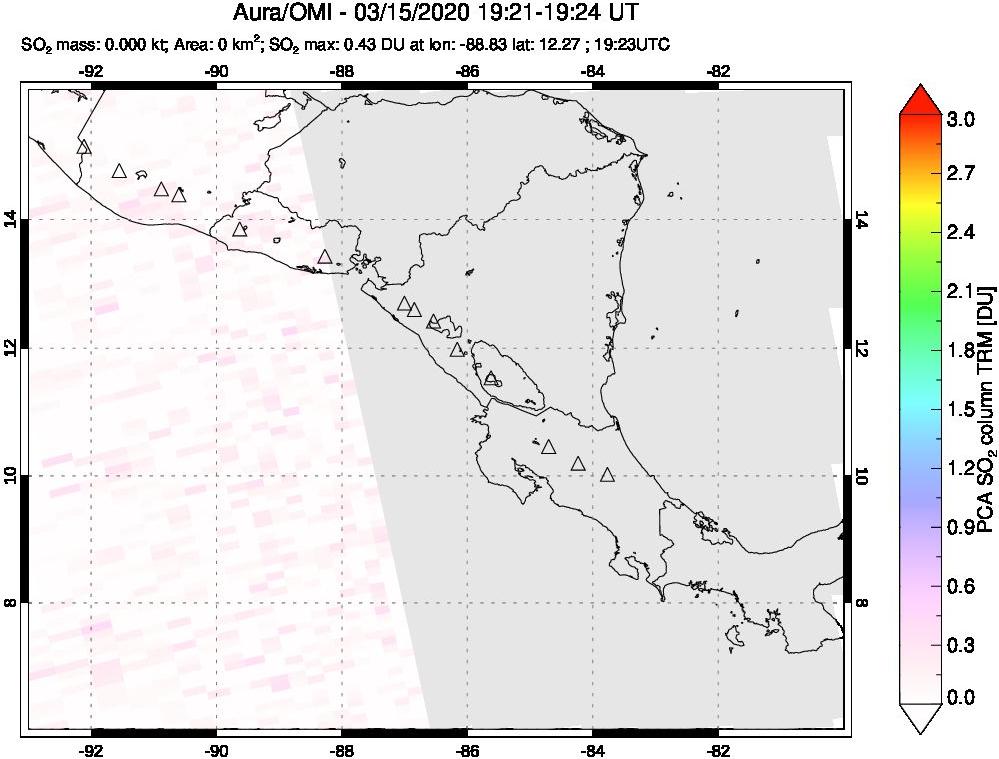 A sulfur dioxide image over Central America on Mar 15, 2020.