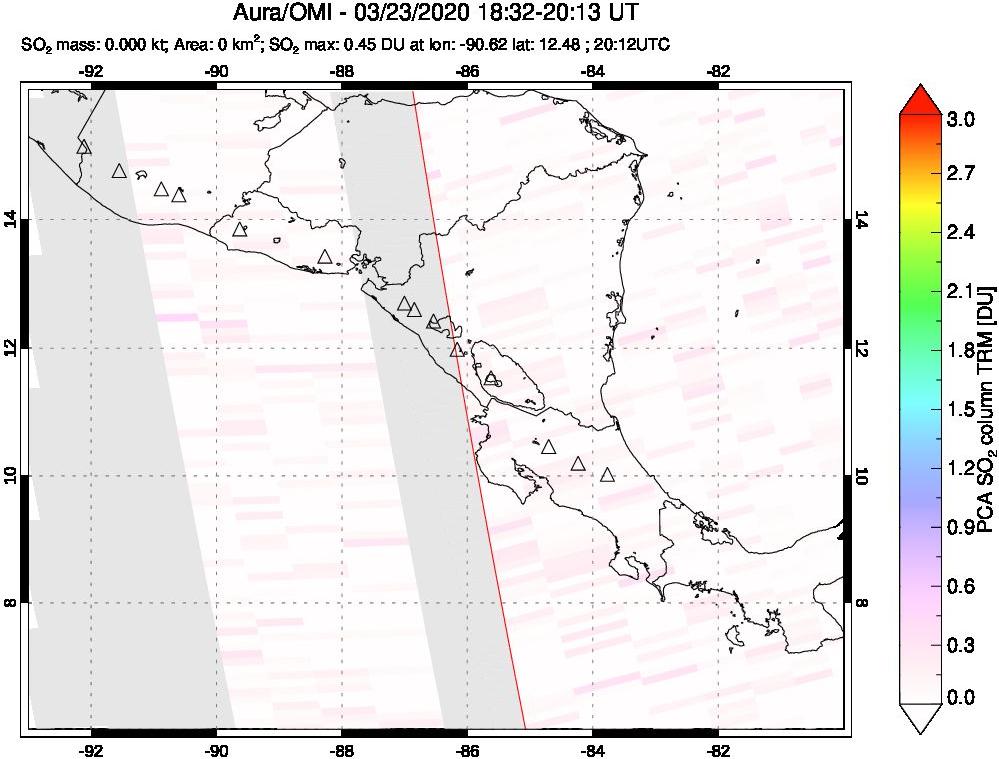A sulfur dioxide image over Central America on Mar 23, 2020.