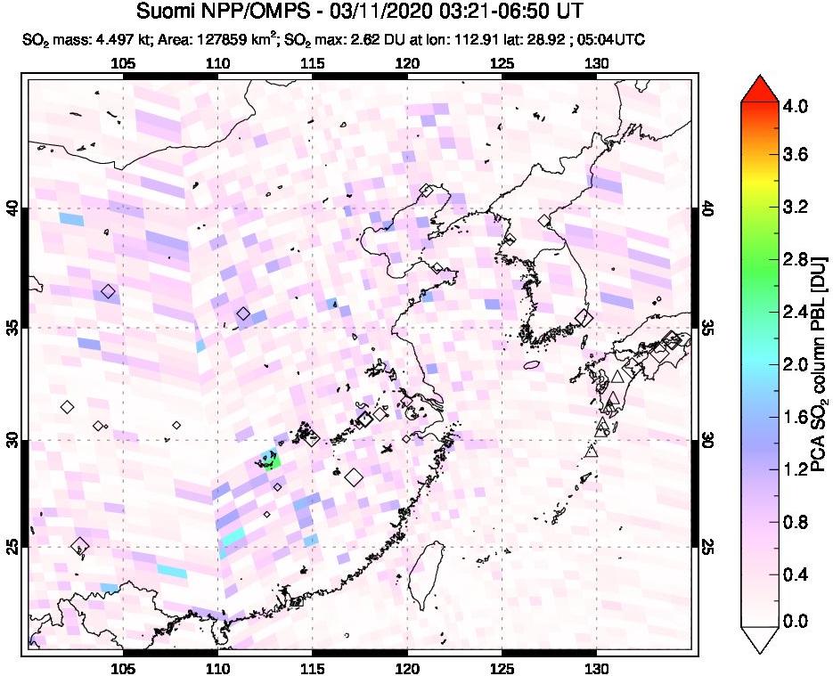 A sulfur dioxide image over Eastern China on Mar 11, 2020.