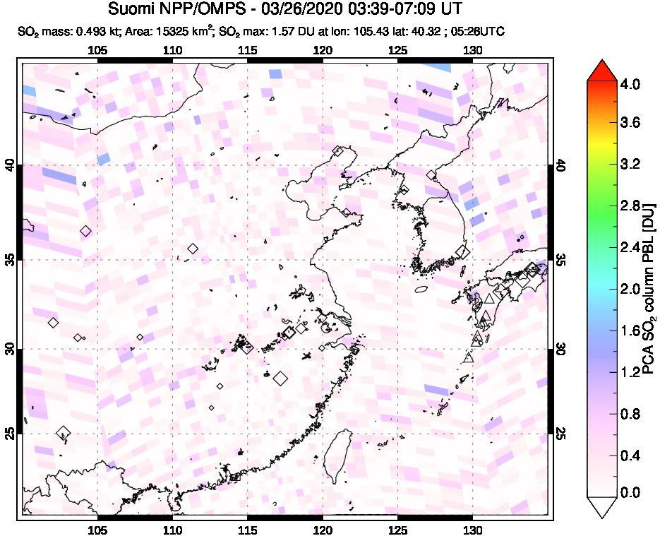 A sulfur dioxide image over Eastern China on Mar 26, 2020.